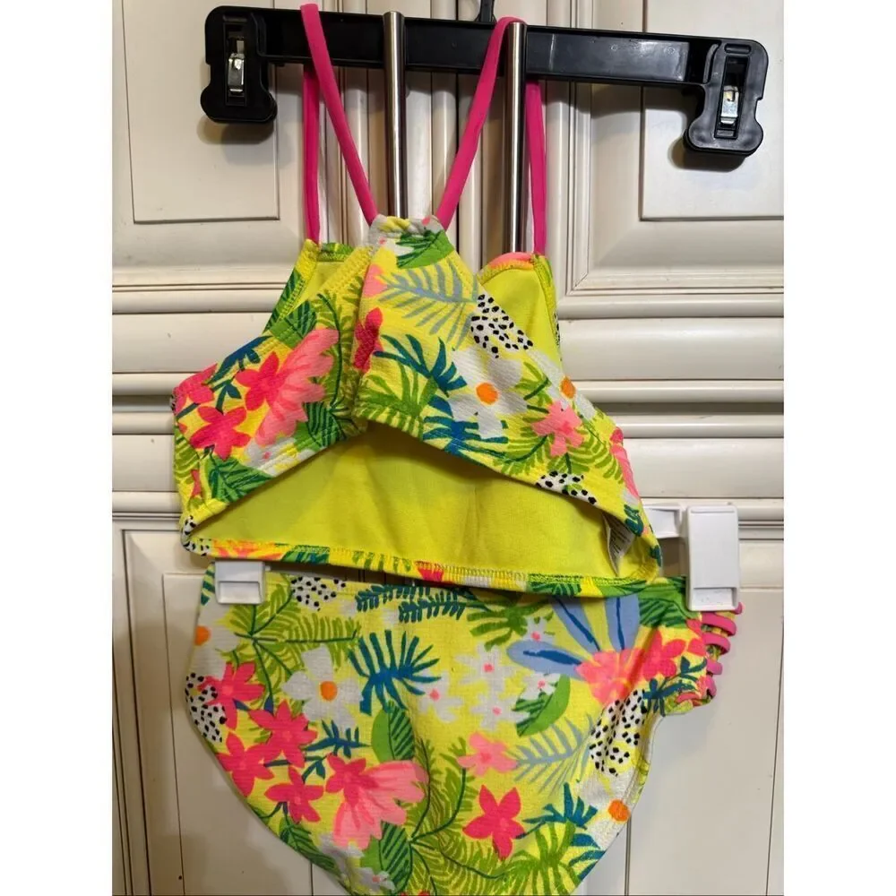 Art Class Girls Floral Tropical Two-Piece Bikini Set Yellow Pink Sz Large 10-12